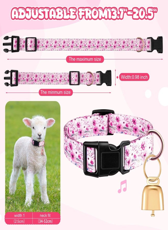 Yeyeplum Goat Collars with Bells, Sheep Grazing Copper Bells and Adjustable Nylon Collar Set Loud Bronze Bell for Farm Sheep Cow Accessories Christmas Thanksgiving Gift for Goat Lovers(Pink Rose) - Image 2